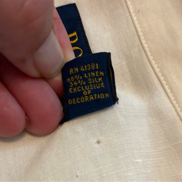 VTG Polo Ralph Lauren Caldwell Silk Linen Short Sleeve Button Up Shirt Ivory XL - Picture 6 of 10